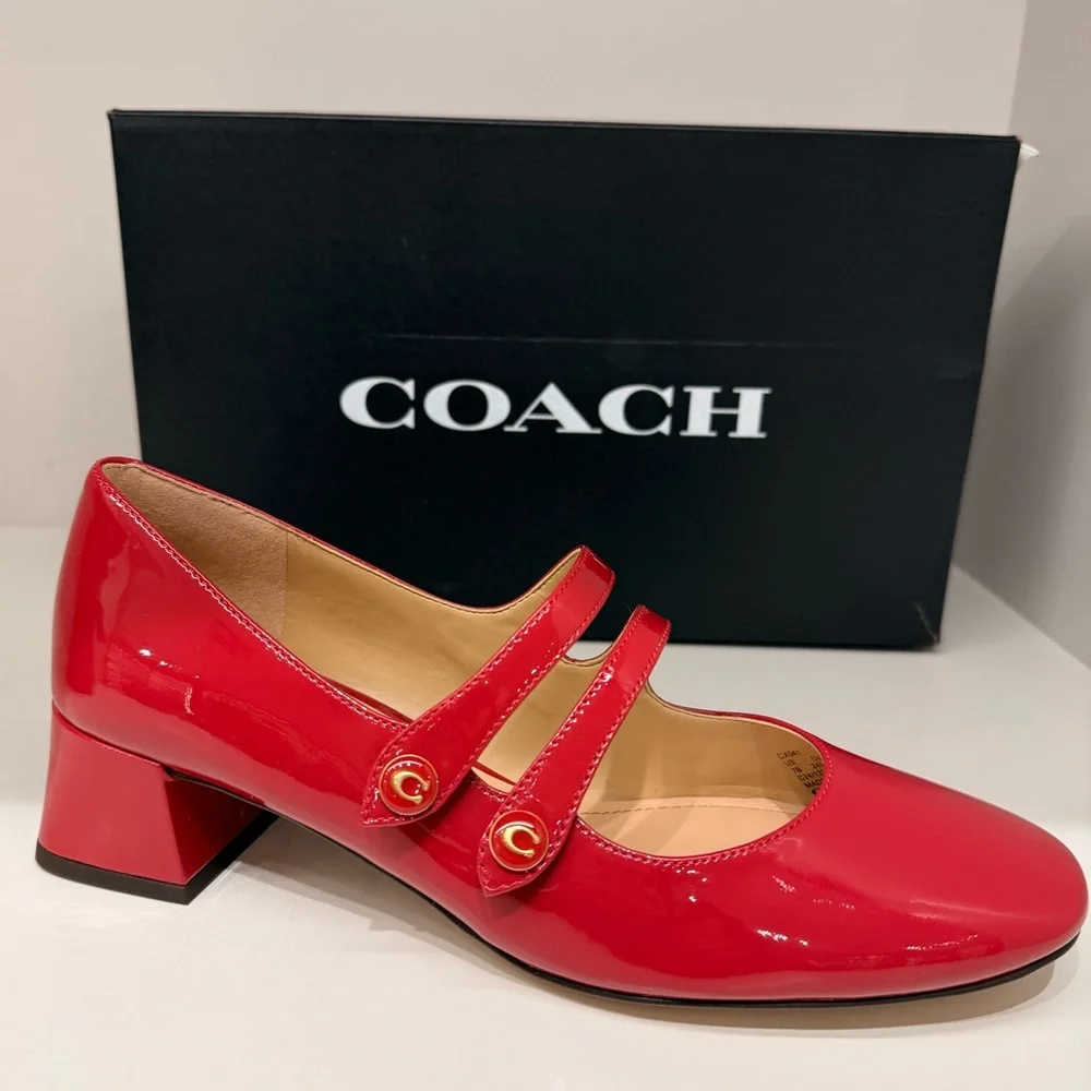 Coach Red Patent Leather Mary Jane Heels